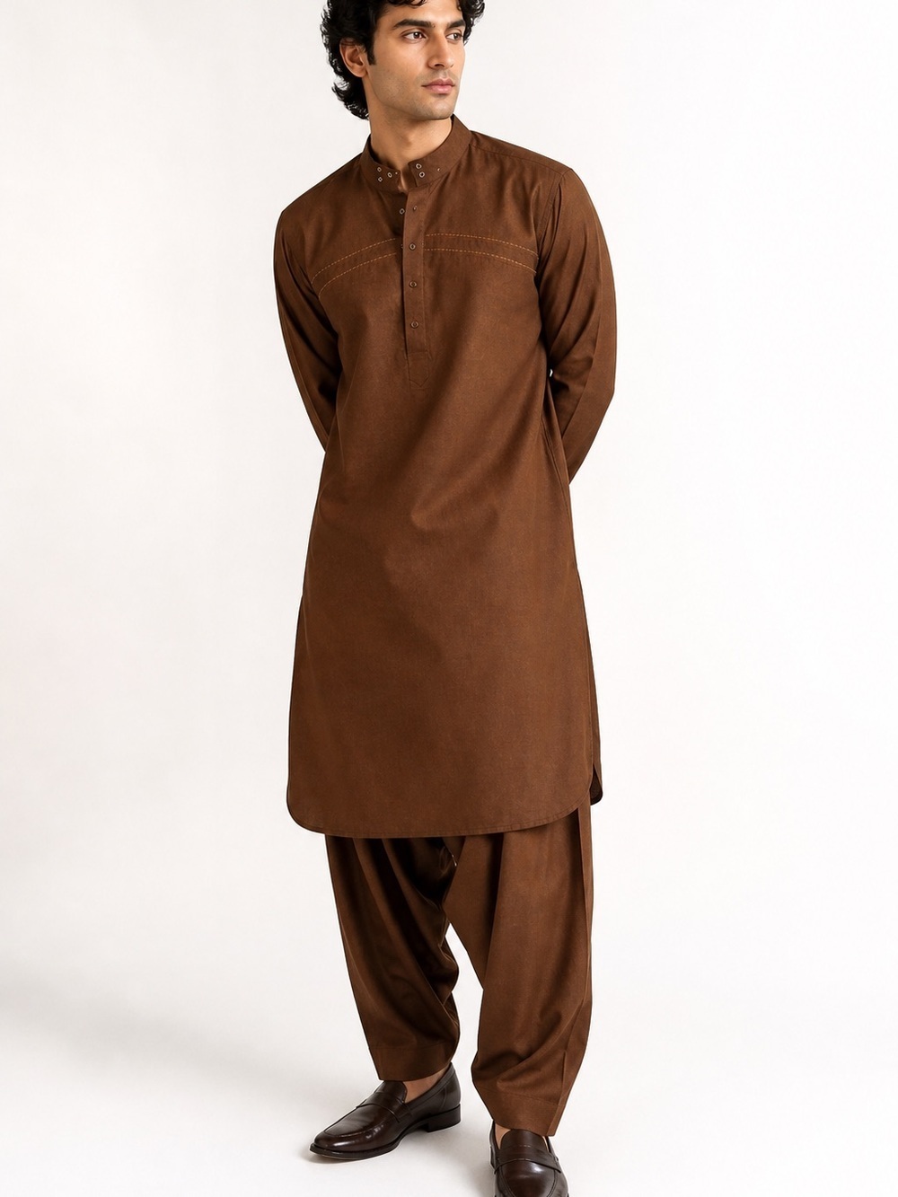 🆓 $0 WITH PURCHASE - JUNAID JAMSHED Mens Shalwar Chestnut Traditional Suit Sz M
